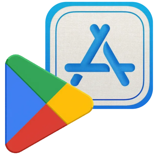 The Apple App Store and Google Play logos
